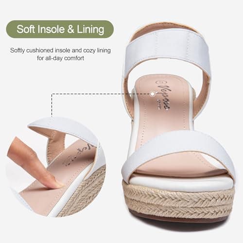 Vepose Women's White Wedge Sandals Platform Espadrilles Open Toe Ankle Strap Comfortable Dressy Summer Shoes for Daily Travel Casual 881 Size 9.5 (CJY881 White 09.5) - Thumbnail 5