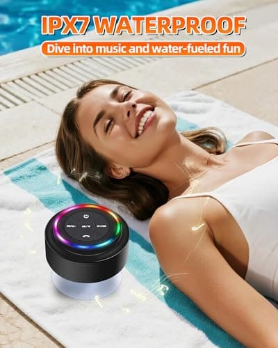 Waterproof Bluetooth Shower Speaker, Portable Wireless Speaker with Suction Cup, Small Portable Wireless Outdoor Speakers, 6 Mode RGB Lights, for Shower Bathroom Pool Beach, Gift Ideas for Christmas - Thumbnail 3
