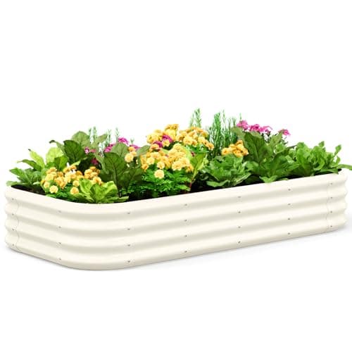 Quictent Galvanized Raised Garden Bed Kit, 6x3x1ft Oval Large Metal Outdoor Planting Box, Ground Planter Strengthened by Crossbar, Beige - Image 1