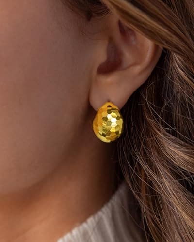 UANNEAU Gold Chunky Earrings for Women Trendy, 14K Gold Plated Dainty Disco Earrings Statement Minimalist Hypoallergenic Stud Earrings - Thumbnail 4