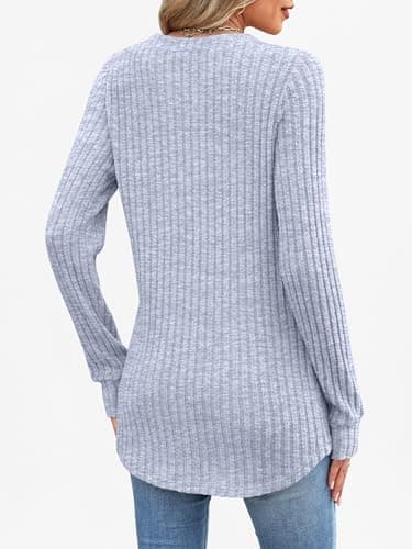 ANRABESS Womens Henley Shirts Long Sleeve Tunic Tops 2025 Fall Fashion Outfits Ribbed Knit Sweaters Ladies Casual Clothes Blue - Thumbnail 6