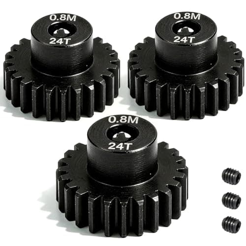 3-Pack Steel Metal 0.8M 5mm Pinion Motor Gear Sets 24T Compatible with HPI Kyosho Losi Axial Tamiya 1/8 1/10 RC Car Monster Truck Buggy, 0.8 Module Gear for Traxxsa Arrma