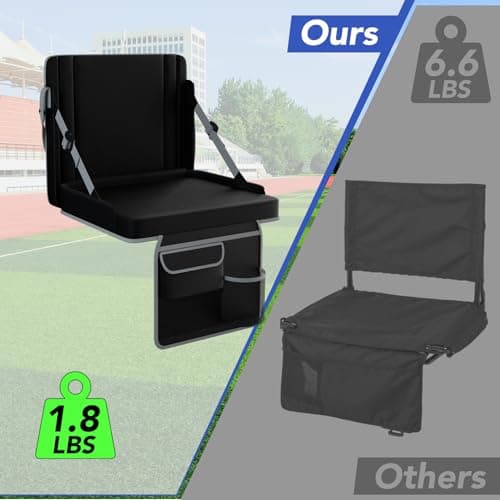 Stadium Seats with Back Support 1PACK Adjustable Bleacher Chairs with Back and Cushion Bleacher Seat with Cup Holder, Carry Handle &Shoulder Strap for Outdoor Sports Events, Picnics, Black&Grey - Thumbnail 3