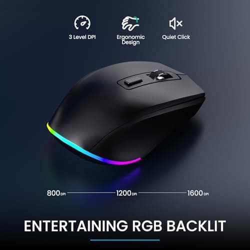 LIZRROT Wireless Keyboard and Mouse Combo - RGB Backlit, 2.4G 2200mAh Rechargeable, Ergonomic Rest, Phone Holder, Sleep Mode, Silent Full-Size Compuer Keyboards with Windows, Mac, PC, Laptop, Black - Thumbnail 5