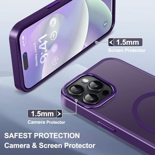 Newfuture Upgraded Magnetic for iPhone 15 Pro Max Case [Compatible with Magsafe] [Mil-Grade Protection], Pocket-Friendly, Slim Translucent Phone Case Cover for iPhone 15 Pro Max 6.7", Deep Purple - Thumbnail 6