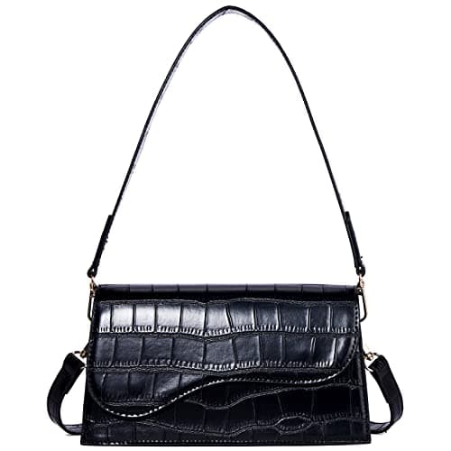 Telena Shoulder Bag for Women, Vegan Leather Women's Shoulder Purses Handbags with 2 Removable Strap Crossbody Bag Purses Crocodile Pattern Black - Image 1