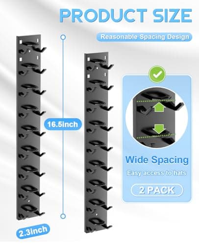 2 Pack Hat Organizer for Baseball Caps, Strong Adhesive Hat Rack for Wall, Multilayer Hat Storage Display Holder, Wall Mounted Hat Hooks Hold up to 18 Hats for Closet Door and Bedroom (Black) - Thumbnail 5