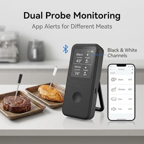 Berrcom 2.4 Inch Wireless Meat Thermometer with Dual Probes, Bluetooth Meat Thermometer with 500FT Range, 400°C Heat-Resistant Probe, Smart App with 12 Presets for Grilling BBQ Oven Smoker - Thumbnail 6