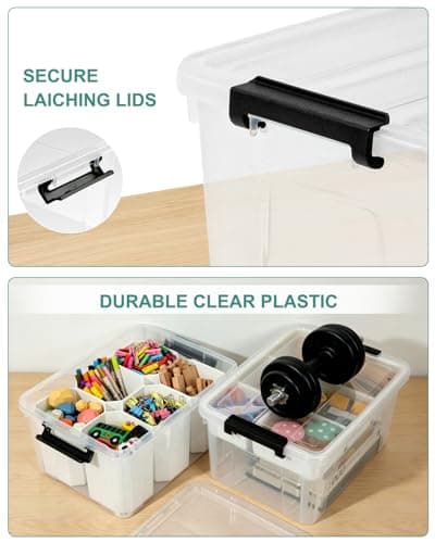 EOENVIVS 17 QT Clear Craft Storage Organizer Box with Removable Tray, Plastic Storage Bins with lids for Kids Art Supplies, Toys, Beads, Tools, Sewing & Classroom - Thumbnail 5