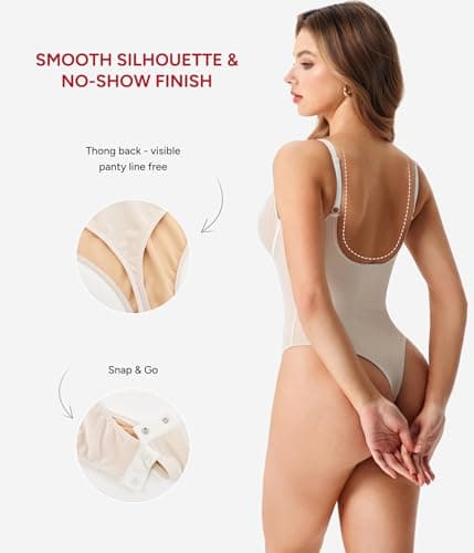 Nebility Shapewear Bodysuit for Women tummy control - V Neck Thong Body Suit with Underwire, Low back Going Out Tops - Thumbnail 2