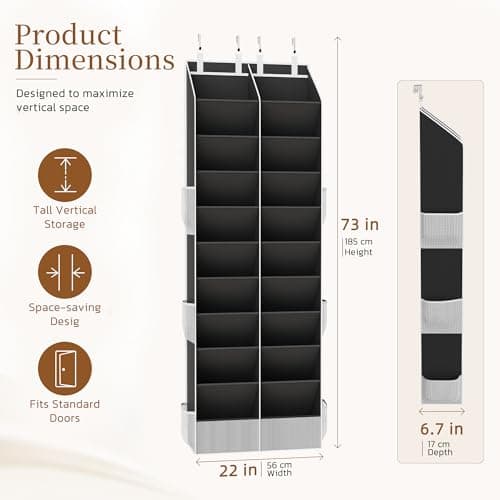 Criusia Over the Door Shoe Organizer, 20-30 Pairs Heavy-Duty Hanging Shoe Storage with Large Pockets, 10-Tier Door Shoe Rack with 4 Hooks for Sneakers Sandals Heels Boots (Black) - Thumbnail 3