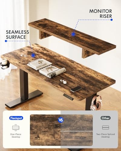 FLEXISPOT Standing Desk with Monitor Stand, 48 x 24 Inches One-Piece Electric Height Adjustable Computer Desk with Cup Holder for Home Office, Rustic - Thumbnail 4
