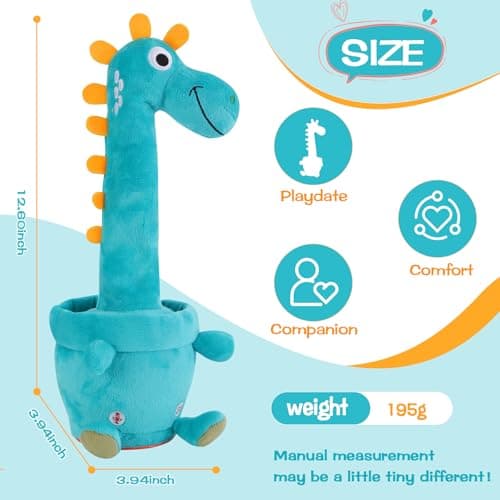 LLUKEME Dancing Talking Giraffe Toy, Stuffed Animal Baby Toy Repeating What You Say, Glowing Musical Electronic Giraffe Gifts for Toddlers 1-3 Years Old (Dancing Dinosaur) - Thumbnail 2