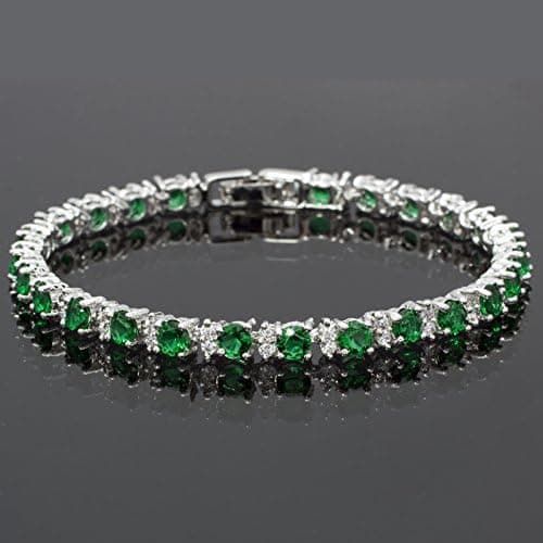 ARLTANSY 14K White Gold Plated 5mm Cubic Zirconia Tennis Bracelet for Women and Men, Classic Silver Diamond Tennis Bangle Bracelets, Adjustable Detachable 7.6IN Length, Suitable for Everyone (Green) - Thumbnail 4
