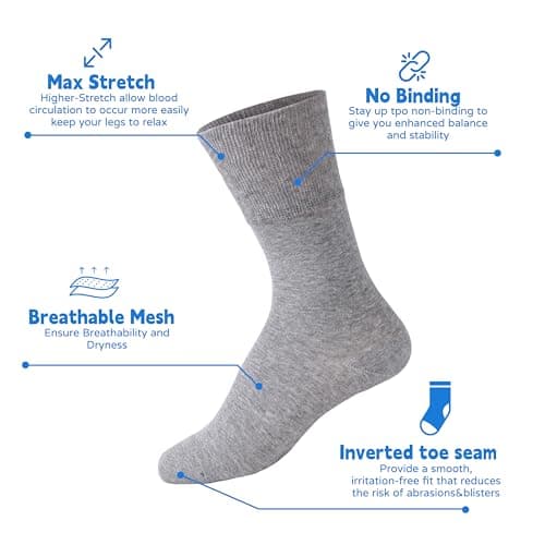 Forcool 6 Pairs Diabetic Men Women Non Binding Loose Top Seamless Toe Wide Ankle Low Cut Cotton Diabetic Edema Diabetes Socks for Summer, Black Grey White, Medium - Thumbnail 6