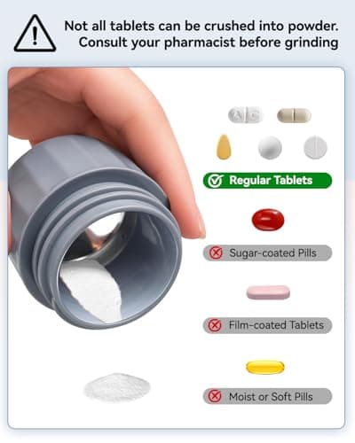 Pill Crusher and Pill Cutter - Cotatoc 3-in-1 Pill Crusher Fine Powder with Stainless Steel Grinding Head, Tablet Grinder with Storage for Tablets, Pill Cutter Splitter for Small and Tiny Pills (Gray) - Thumbnail 4