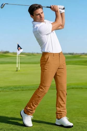 GINGTTO Cargo Pants for Men Slim Fit Stretch Casual Hiking Pants Men Flex Brown Size 28 - Thumbnail 3