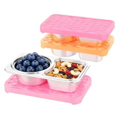Upmely Stainless Steel Snack Containers, 2 Compartment Leak-Proof Snack Containers with Sillicone Lids, Reusable small Food Storage Containers for School,Travel, Outdoor, Camping,office (2) - Image 1