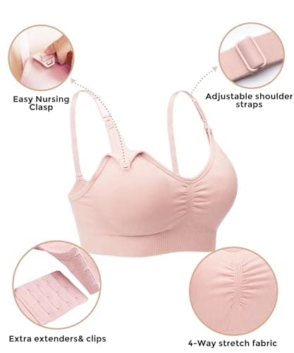 Stelle Nursing Bras Maternity Bra for Breastfeeding Pregnancy Wireless Bralette with Pads, Extenders (Black+Beige+Rose Pink,M) - Thumbnail 5
