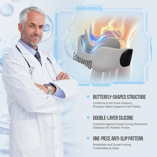 GOUNOD Patellar Tendon Support Strap 2 Pack,Silicone Knee Strap for Knee Pain Relief,Patella Band for Basketball, Jumpers Knee, Tendonitis, Running, Hiking, Soccer, Osgood Schlatter（Grey） - Thumbnail 4