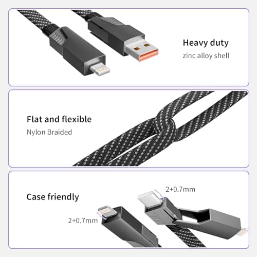 Firsting 4 in 1 Charging Cable 65W, USB C Cable Fast Charger Cord with E-Mark Chip, USB A/C to C/Lightning Cable, Multi iPhone Charger Cord for iPhone16/15/14/13 Series/Phones/Pads and Laptop - Thumbnail 5