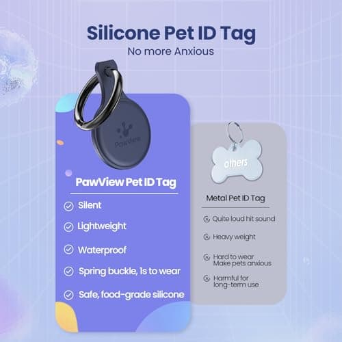 PawView Silent Silicone Dog Tags Personalized for Pets, Scan QR for Instant Location Alerts, Emergency Contact and Modifiable Pet Profile, Waterproof, 1 Pack (Blue) - Thumbnail 4