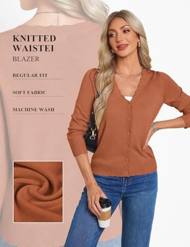 GRACE KARIN Women's Lightweight Cropped Cardigan Sweater, V Neck Knit Shrugs, Button Up Wool Open Front Blazer Orange XL - Thumbnail 4