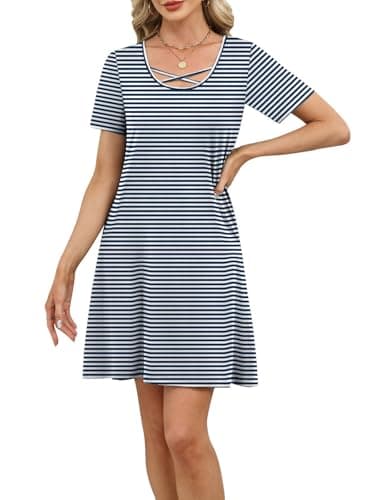 Summer Dresses for Women Beach Vacation Clothes Cruise Travel Essentials Resort Wear Spring Outfits 2026 Womens Fashion Clothing Boho Maxi Hawaiian Casual Midi Golf Tennis Athletic Striped Shirt Dress - Thumbnail 4
