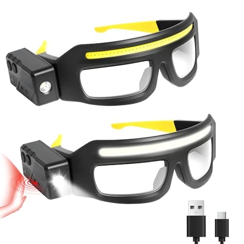 NIRIAHO Adjustable Headlamp Glasses with Motion Sensor Rechargeable Headlight Safety Glasses for Camping Hiking Fishing Cycling (2 Pack Yellow)