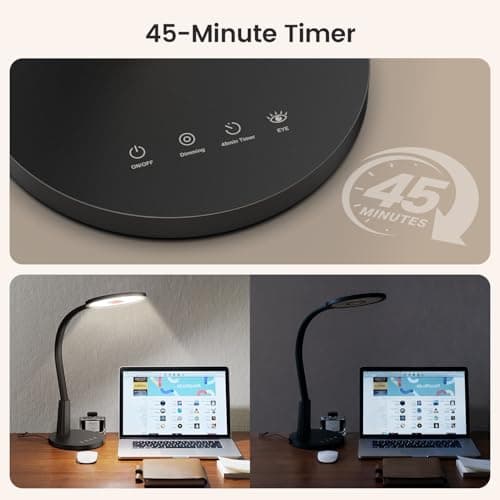 Glendan Desk Lamp for Home Office: Eye-Caring LED Red Light Desk Lamp, 10 Brightness & Flexible Gooseneck, Dimmable Desk Light with Memory & Timer, Table Lamp for Study, Bedroom - Thumbnail 5