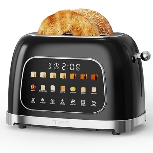 Toaster 2 Slice, Touch Screen Wide Slot Retro Toaster for Bagel & Thick Breads, Stainless Steel Smart Digital Toasters, 7 Bread Modes & 7 Browning Levels, Mute Mode, Memory, Defrost & Reheat, Black - Image 1