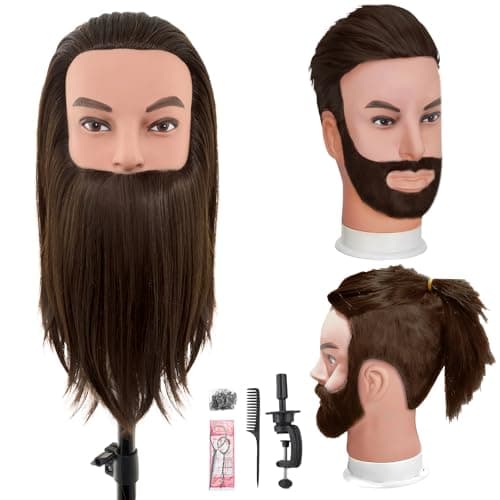 Male Mannequin Head with 100% Human Hair,10" Barber Mannequin Head,Cosmetology Hairdresser Training Doll Manikin Head for Hair Styling and Practice（Dark）