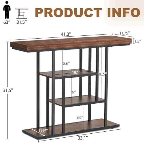 HABUTAY 42 Inch Industrial Entryway Table with 4-Tier Storage Shelves,Sofa Table for Living Room, Narrow Console Table for Hallway, Foyer, Front Door, Accent Furniture with Metal Frame，Rustic Brown - Thumbnail 2