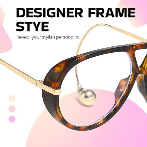 SODQW Oversized Aviator Blue Light Blocking Glasses Women with Earring Trendy Large Big Double Bridge Designer Eyewear - Thumbnail 6