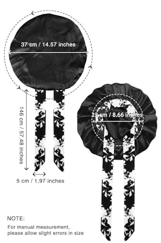 Vettres Hair Bonnet for Sleeping Satin Lined Sleep Cap Double Layer Silk Head Wrap for Curly Natural Hair Black Flower - Thumbnail 4