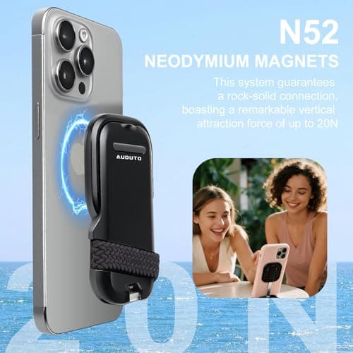Auduto Magnetic Phone Tripod Stand, Portable Mini Selfie Stick for iPhone 17/16/15/14/13/12 & MagSafe, Aluminum Angle-Adjustable Foldable Strong Magnet Phone Holder, Travel Essentials - Thumbnail 3