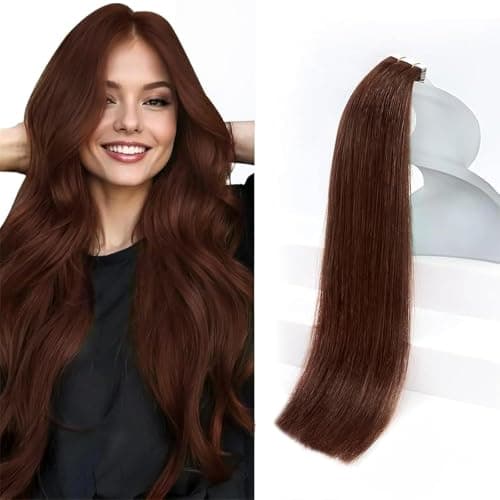 Sunny Hair Tape in Hair Extensions Real Human Hair Invisible Remy Hair Extensions Tape ins for Women Medium Manogany Brown 16 inch 20Pcs 50G - Image 1
