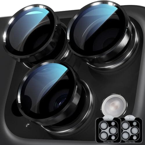 YWXTW Camera Lens Protector for iPhone 16 Pro/iPhone 16 Pro Max, [1 Step Installation Tray] Tempered Glass Screen Protector Metal Individual Camera Cover Accessories (Black Titanium-2Pack)