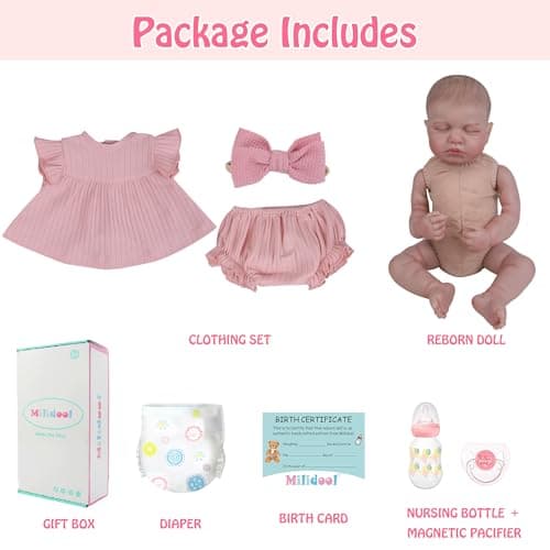 Milidool Reborn Baby Dolls - 20-inch Cute Soft Vinyl Realistic Baby Doll Lifelike Newborn Real Life Baby Dolls with Complete Accessories Toy for 3+ Year Old Girls Gifts, Cuddling, Playtime - Thumbnail 5