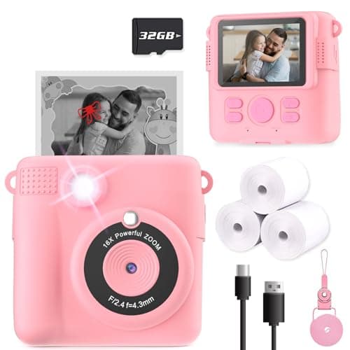 ESOXOFFORE Instant Print Camera for Kids, Christmas Birthday Gifts Girls Boys Age 3-12, HD Digital Video Cameras Toddler, Portable Toy 3 4 5 6 7 8 9 10 Year Old Girl with 32GB SD Card-Pink - Image 1