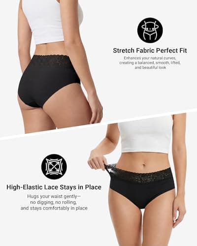 Cevapro Seamless Underwear for Women, Soft Breathable Lace Briefs, Invisible Laser Cut Panties for Women Daily Wear 5 Pack (US, Alpha, Small, Regular, Regular, Black 5) - Thumbnail 5