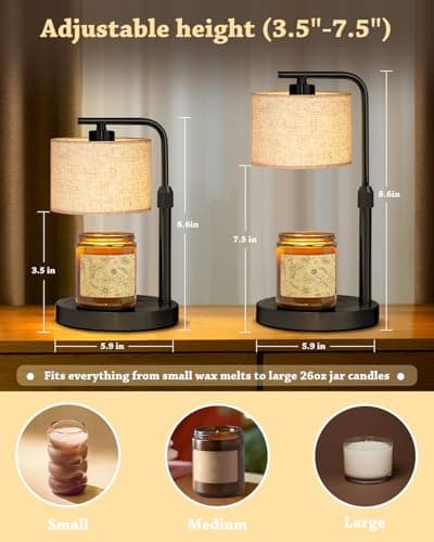 Candle Warmer Lamp with Timer Dimmer, Height Adjustable Electric Candle Lamp Warmer with 2 Bulbs, Birthday Gifts for Women Mom, Gift for Home Decor - Thumbnail 3