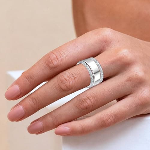 WES 1.5mm Moissanite Wedding Band - 925 Sterling Silver Half Eternity Round Stackable Moissanite Engagement Rings Anniversary Wedding Rings for Women, Size 8.5 - Thumbnail 6