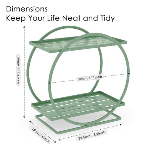 YIWANFW Green Perfume Organizer for Dresser, 2-Tier Bathroom Counter Organizers, Elegant Round Makeup Organizer for Vanity, Versatile Bathroom Tray Countertop Shelf, Compact Skincare Storage - Thumbnail 3