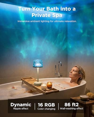 Beslike Waterproof Shower Lamp, Rechargeable Cordless Bathroom Light with Ocean Wave Projector, 16-Color Changing LED Mood Light with Touch & Remote Control for Bathtub, Spa and Bathroom Decor - Thumbnail 4