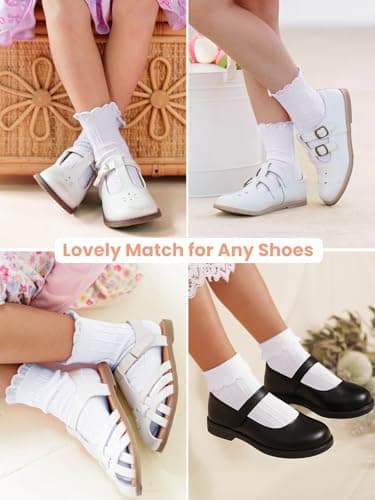 ALLOVIN 6 Pairs Non-Slip Ruffle Lace Socks for Baby & Toddler Girls – Soft Cotton Grip Socks | Pure White | 6-12 Months - Thumbnail 4