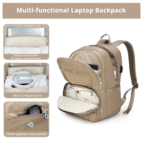 Swissdigital Design Backpack for Women, 15.6 inch Laptop College Khaki Medium Simple Modern Backpacks for School with USB Charging Port for Womens Girls | SD1711-75 - Thumbnail 5