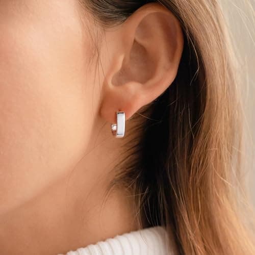 IEFWELL Silver Earrings for Women - Small Chunky Silver Earring for Women Hypoallergenic, Dainty Thick Huggie Hoop Earrings Trendy, Jewelry Gifts for Wife Girlfriend Mom - Thumbnail 3