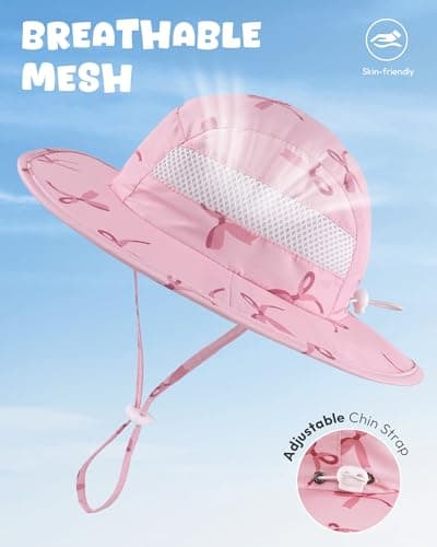 Sun Hat for Baby Boys Girls Toddler and Kids UPF 50+ with Bucket Wide Brim Summer (US, Age, 6 Months, 24 Months, White + Pink Bow) - Thumbnail 4