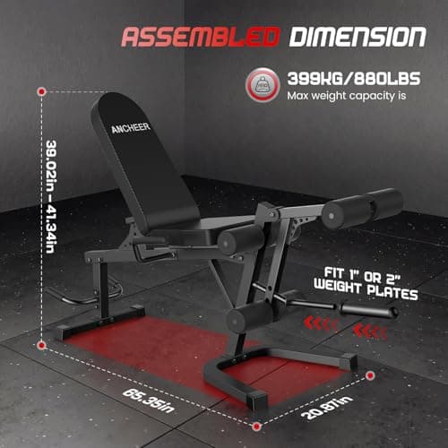 ANCHEER Leg Extension and Curl Machine, 880LBS Adjustable Leg Curl Machine, Seated Leg Extension and Lying Curl Machine for Home Gym, Leg Workout Equipment Compatible with 1" and 2" Plates - Thumbnail 2